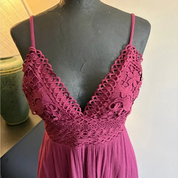 Lovely Day Plum Purple Dark Romantic Boho Lace Maxi Dress (M) Whimsigoth Wedding - Picture 2 of 16
